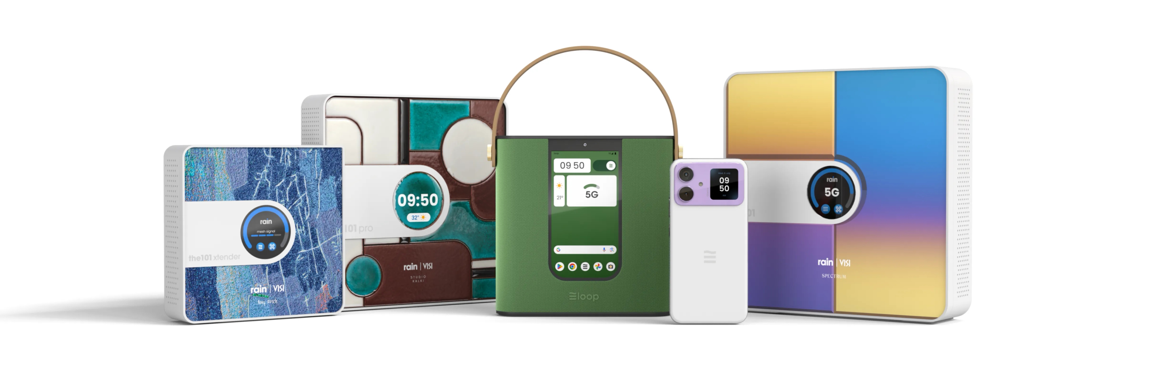 the rain product range — the101 xtender, the101 pro, loop, LoopPhone and the101