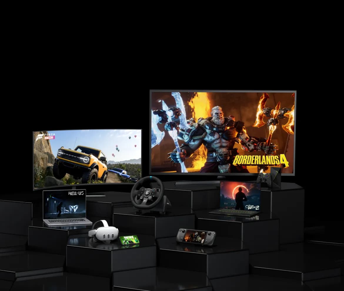 GeForce NOW on a TV, laptop, phone, handheld and VR headset